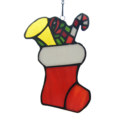 Christmas Stocking Suncatcher Stained Glass Window Hangings Ornament Decoration 
