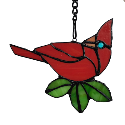 Cardinal Suncatcher Stained Glass Window Hangings Handmade Bird Ornaments Memorial Gifts