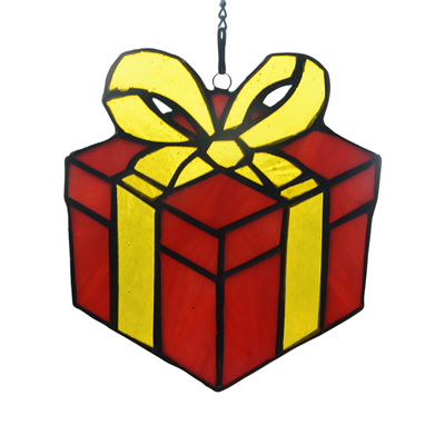 Christmas Gift Box Suncatcher X'mas Stained Glass Windows Holiday Decoration 