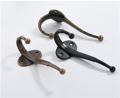 H00034 Rustic Bronze Decorative Zinc Alloy Wood Robe Hanger Hook Metal Dual Hook for Coat,Hat