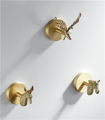 Nordic decorative hook brass brushed gold animal coat hook wall-mounted coat hook
