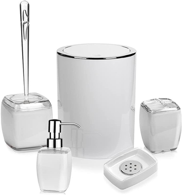 5 Piece Toothbrush Holder oilet Brush Trash can soap Dispenser Bathroom Accessories Set