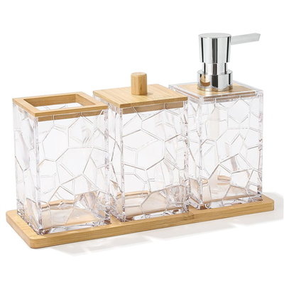 Liquid Dispenser Clear Acrylic and Nature Bamboo for Kitchen Bathroom Soap Dispensers