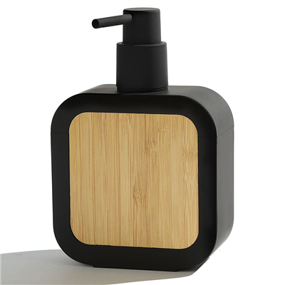 Liquid Soap Dispenser Matte Plastic and Natural Bamboo for Kitchen Bathroom