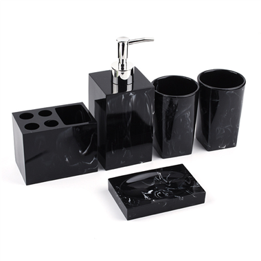 SP00002 Bathroom Accessories Set 5Pcs Marble Look Soap Dispenser Toothbrush Holder Counter Top Restr
