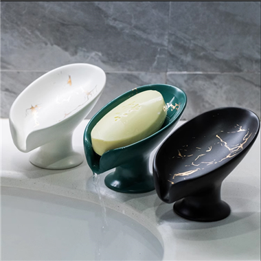 SP00008 Leaf Shape Ceramic Soap Dish Marble Pattern Easy to Clean Self Draining Soap Holder Easy Dry