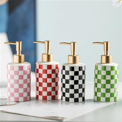 SP00007 Checkered Ceramic Soap Dispenser With Gold Plated Pump Decorative Bottle For Bathroom or Kit