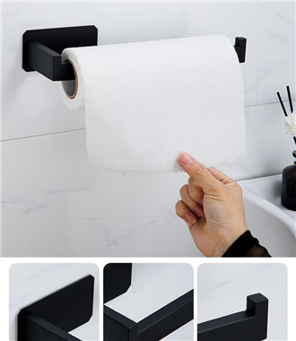 PH00043 SUS304 Toilet Roll Holder Self Adhesive in Bathroom Tissue Paper Holder Black