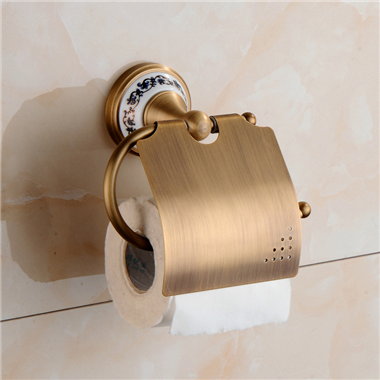 PH00015 Bathroom Accessory Antique Brass Toilet Paper Holder with Ceramic Base