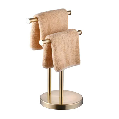 TW00006 Double T-Shape Hand Towel Holder Stand with Weighted Base Countertop Towel Rack