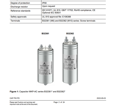 薄膜电容器B32362A4257J080 250 UF 480 V PEC MKP(别名B32362A4257J80）