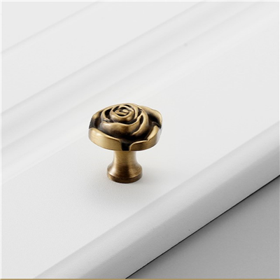 P00283Modern Rose Cabinet Knobs Brass for Cupboard Dresser Door Pull Round Flower Drawer Handles Fur