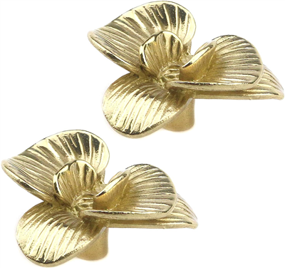 P00048 Gold Brass Orchid Flower Knobs for Cabinets Drawers Phalaenopsis Handles Pulls for Dresser 