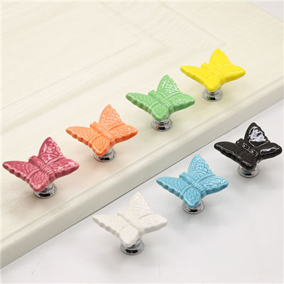 P00288 Ceramic Drawer Knobs Butterfly Cartoon Handles Kindergarten Cabinet Colorful Ceramic Children