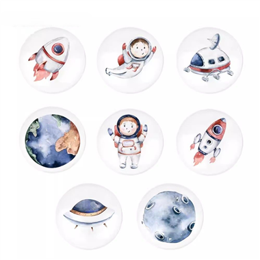 P00373 UFO SpacemanHand painted Ceramic Knobs Kitchen Cabinet Cartoon Door Drawer Handles Pulls for