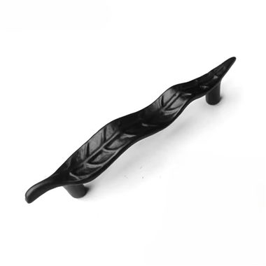 P00389 Door Decorative Design Leaf Shaped Handle Brightly Black Nickel Decoration Aluminium Metal Fu