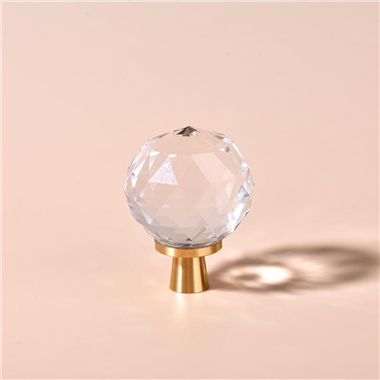 P00443 Round Crystal Glass Diamond Interior Door Pulls Brass Base Furniture Cupboard Handle Cabinet 