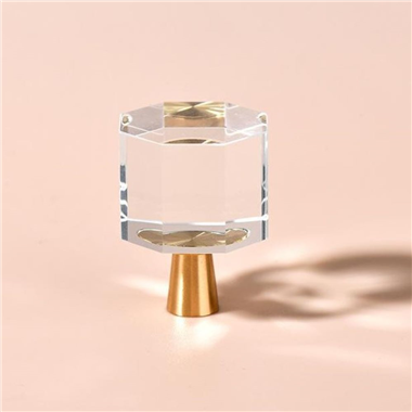 P00444 Golden Octagonal Brass Glass Handle Single Hole Drawer Furniture for Kitchen Dresser Cabinet 