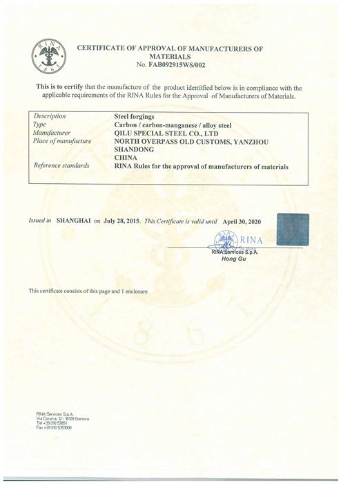 Italian RIN Classification Society Qualification Certificate