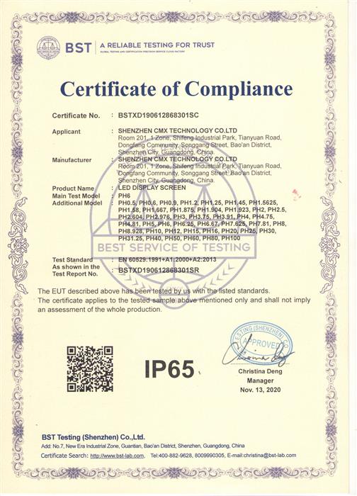 IP65 certificate